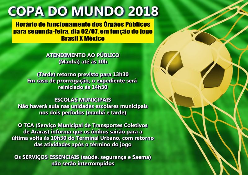 Município terá horários especiais de atendimento em dias de jogos